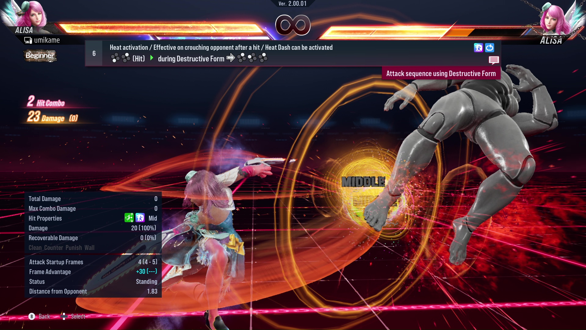 Heat activation / Effective on crouching opponents after a hit / Heat Dash can be activated