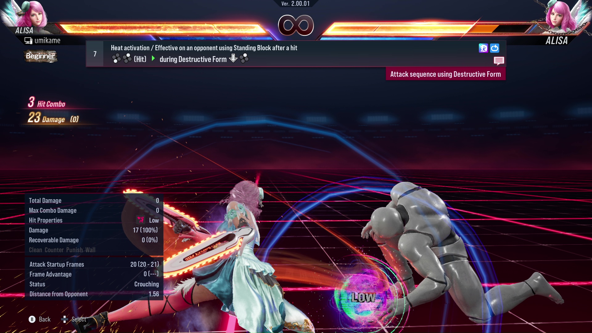 Heat activation / Effective on opponents using Standing Block after a hit