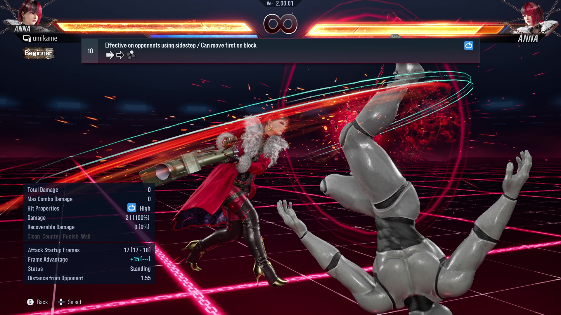 Effective on opponents using sidestep / Can move first on block