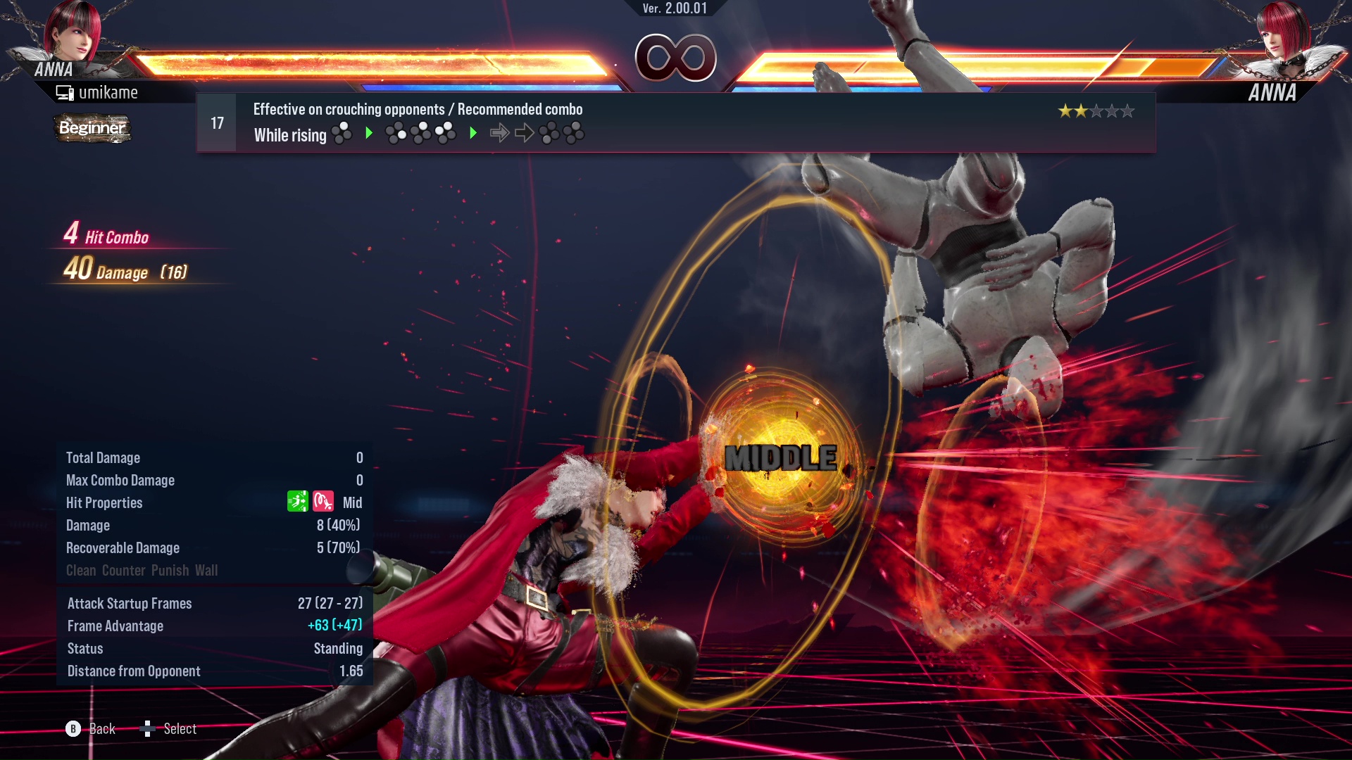 Effective on crouching opponents / Recommended combo