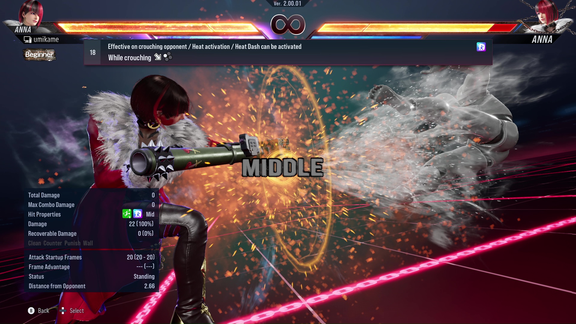 Effective on crouching opponent / Heat activation / Heat Dash can be activated