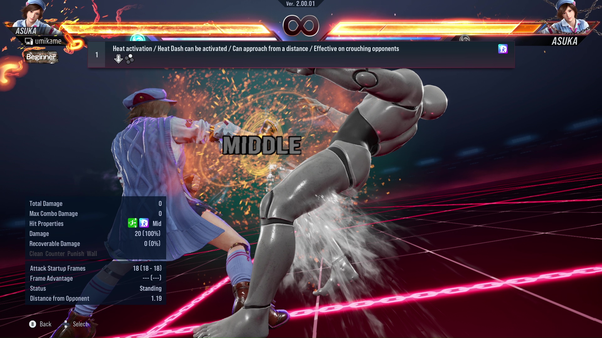 Heat activation / Heat Dash can be activated / Can approach from a distance / Effective on crouching opponents