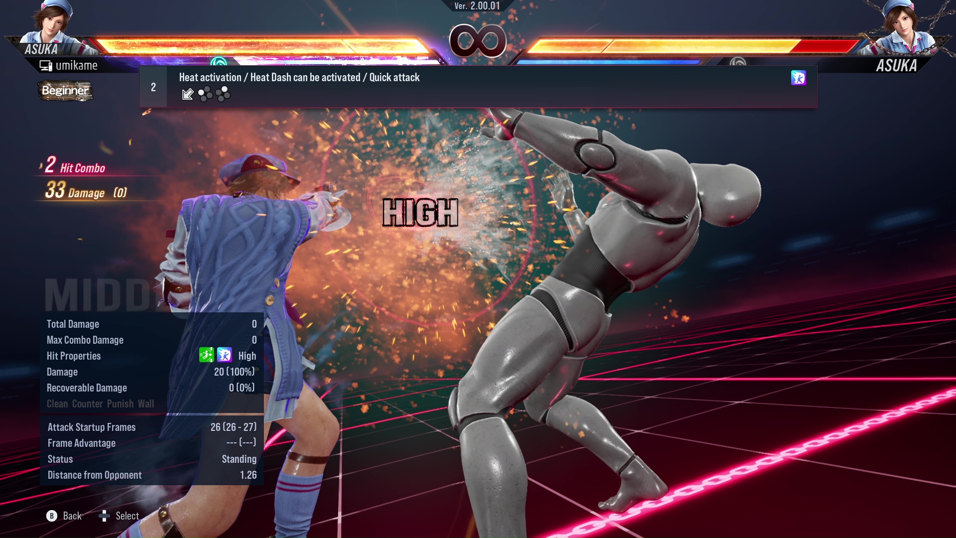 Heat activation / Heat Dash can be activated / Quick attack