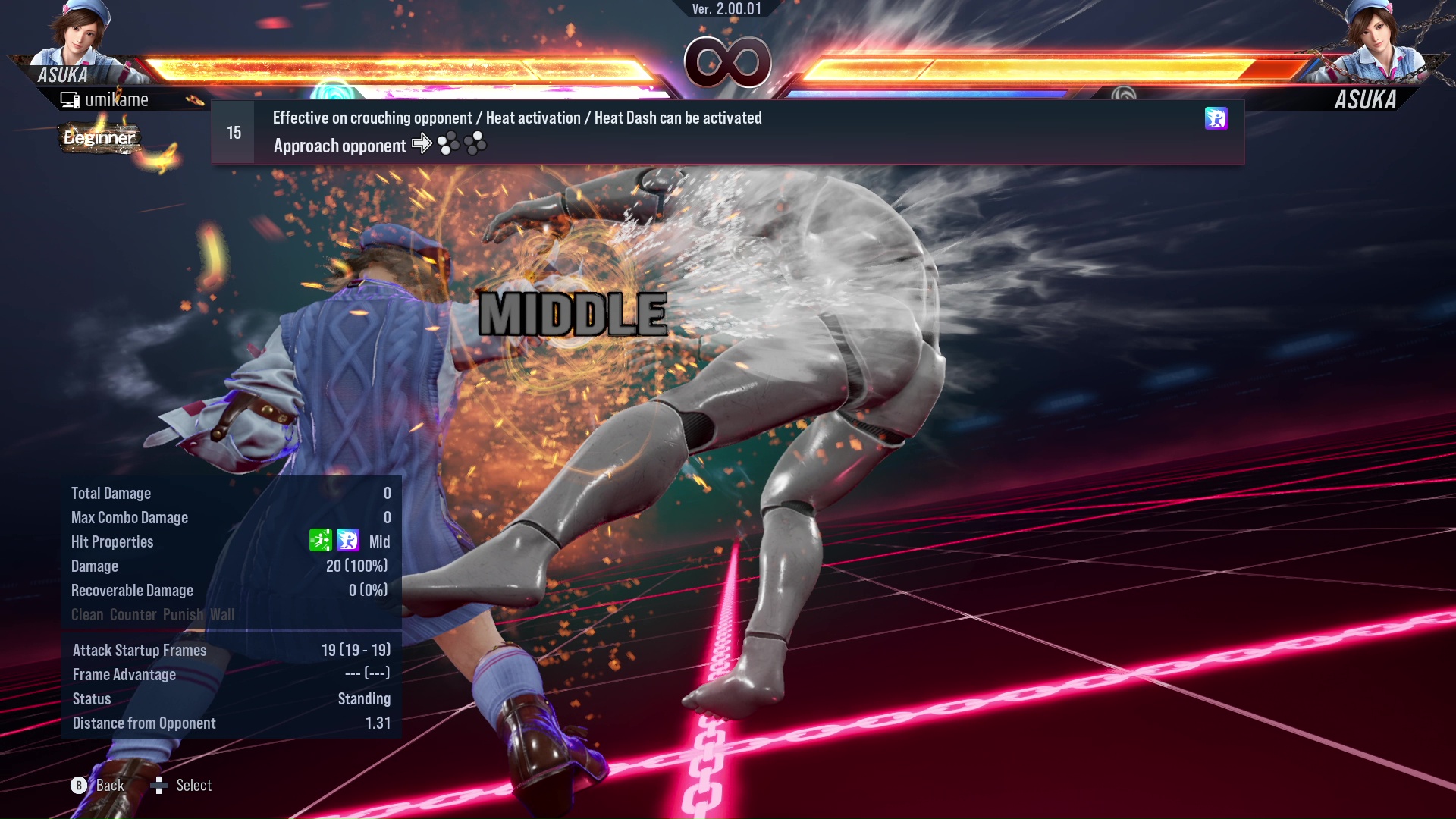 Effective on crouching opponents / Heat activation / Heat Dash can be activated