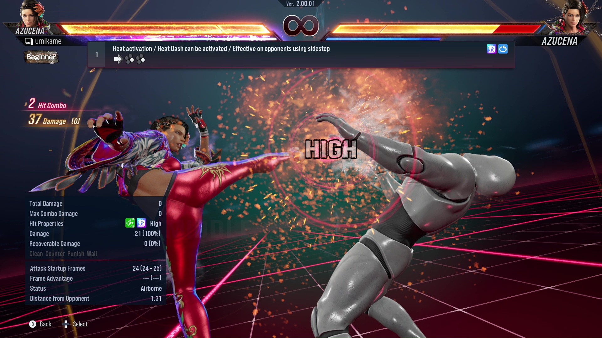 Heat activation / Heat Dash can be activated / Effective on opponents using sidestep