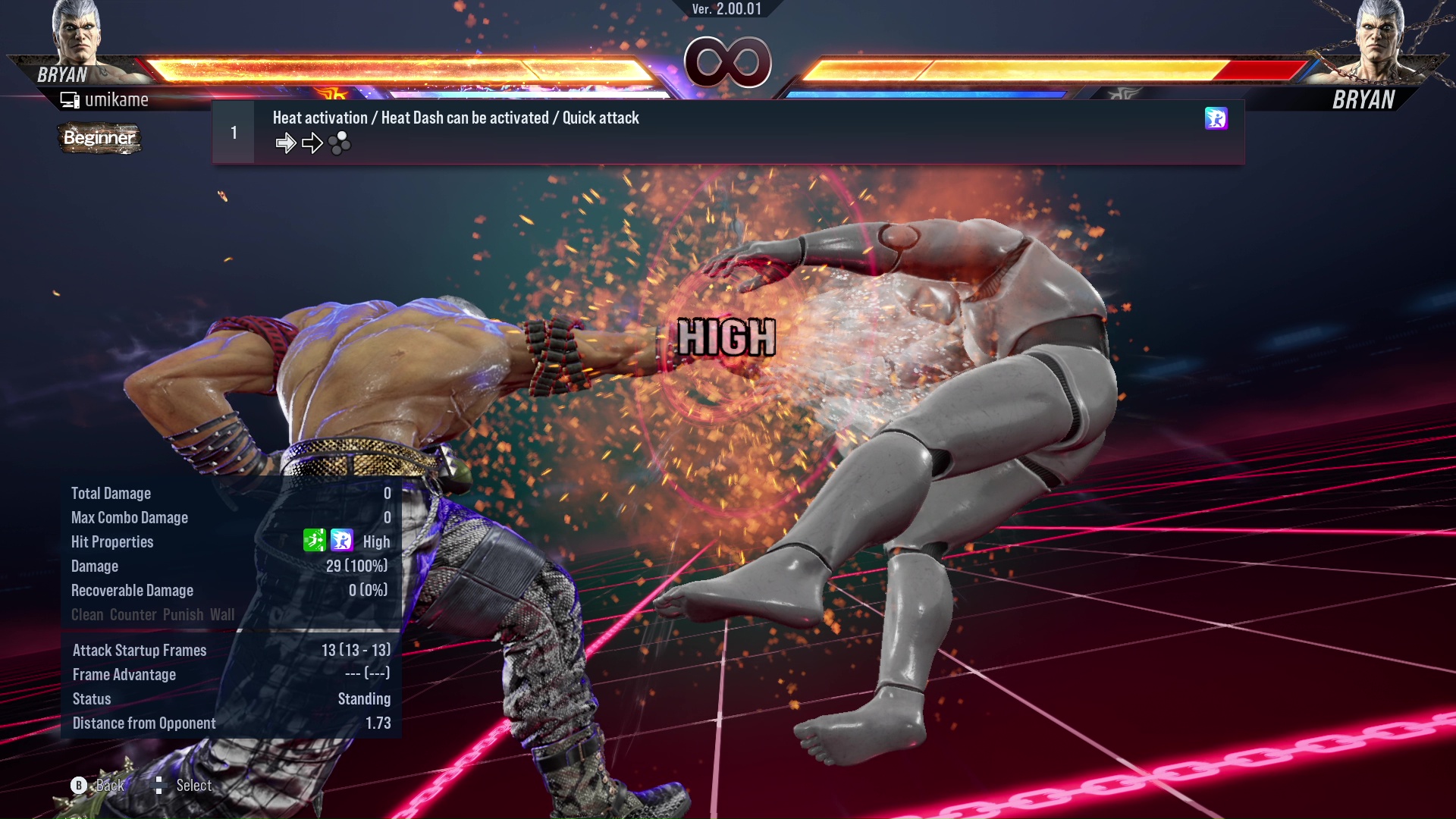 Heat activation / Heat Dash can be activated / Quick attack