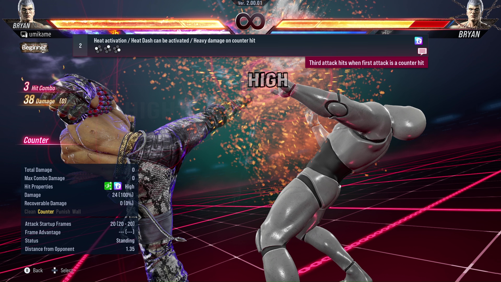 Heat activation / Heat Dash can be activated / Heavy damage on counter hit