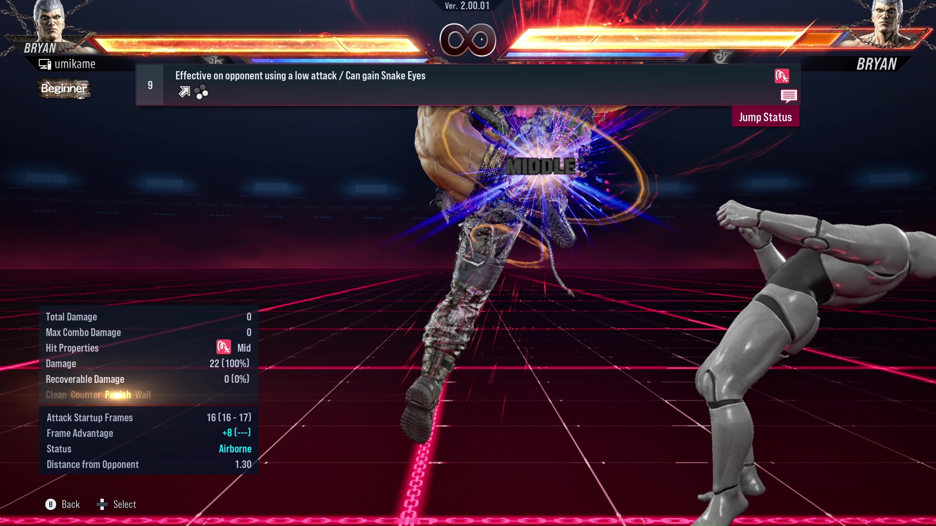 Effective on opponents using a low attack / Can gain Snake Eyes