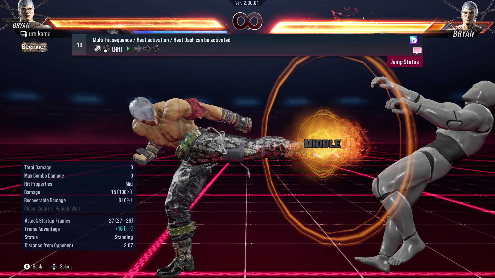 Multi-hit sequence / Heat activation / Heat Dash can be activated