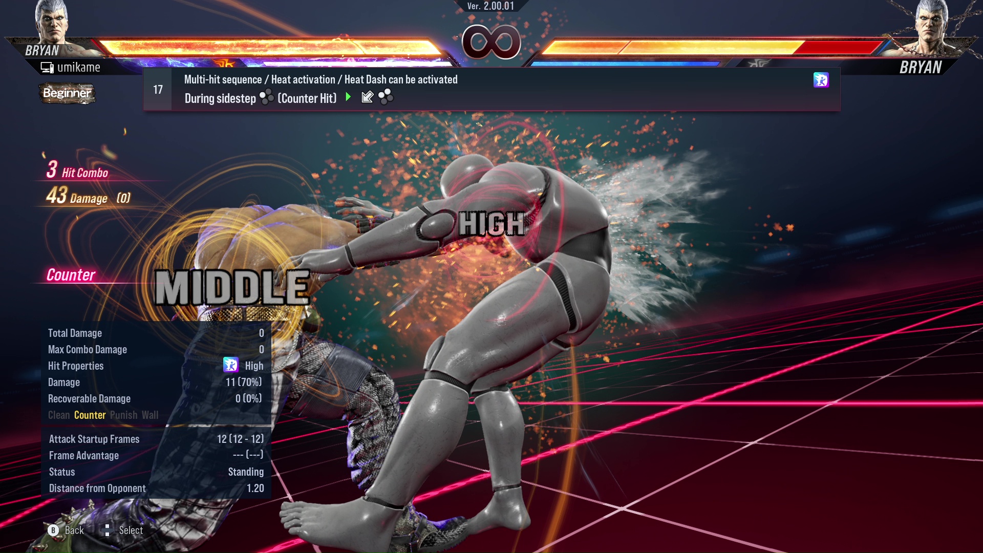 Multi-hit sequence / Heat activation / Heat Dash can be activated