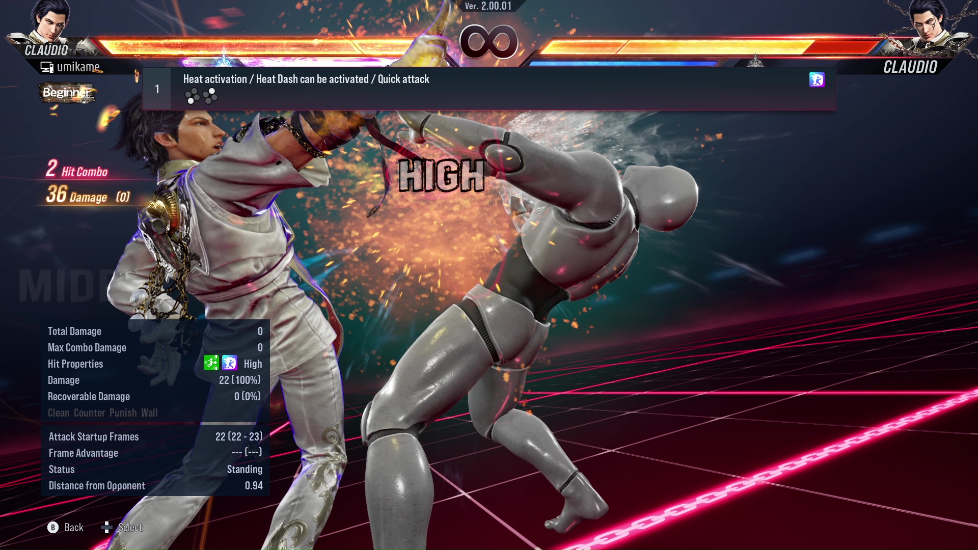 Heat activation / Heat Dash can be activated / Quick attack