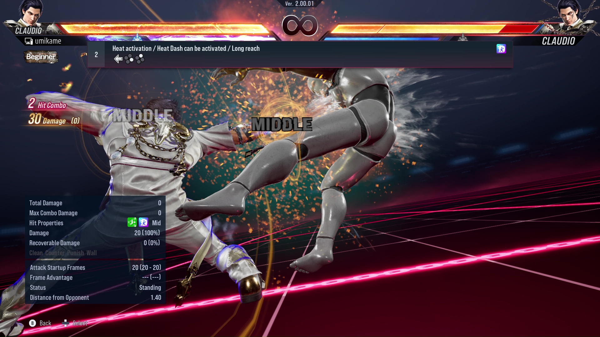 Heat activation / Heat Dash can be activated / Long reach