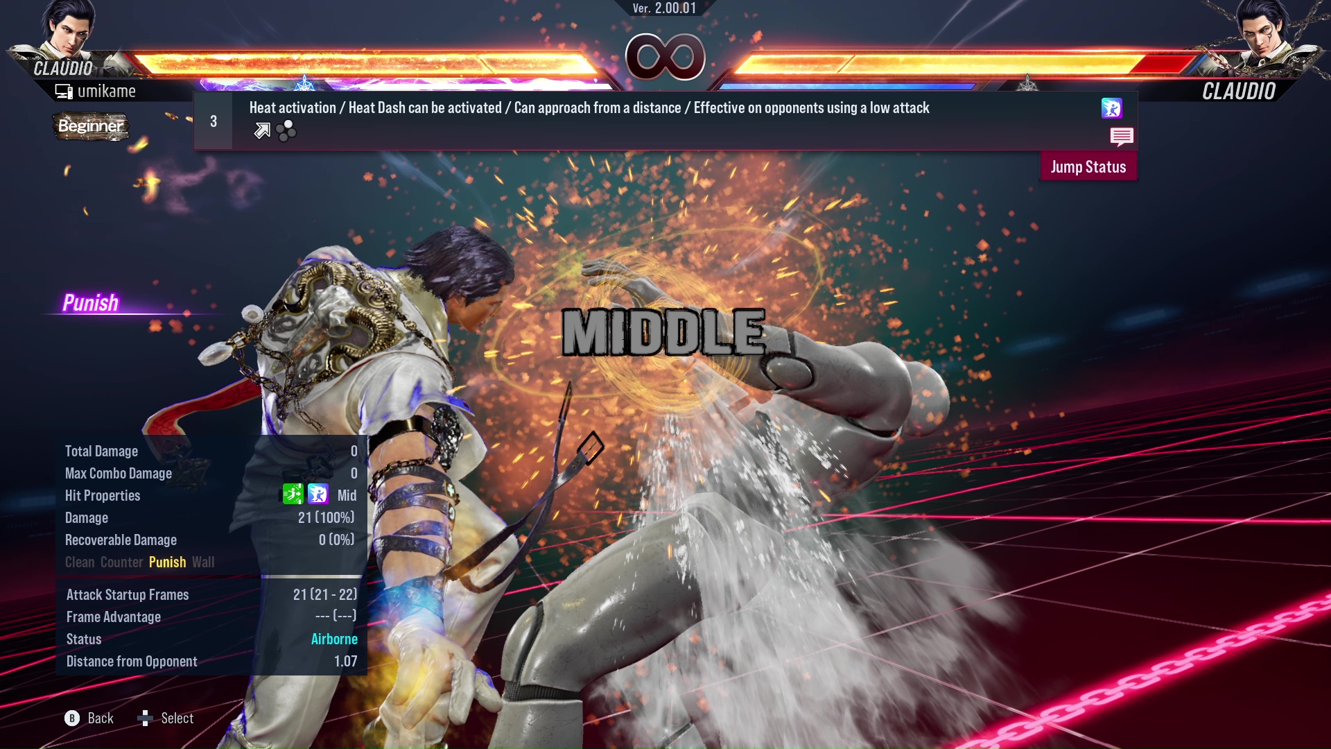 Heat activation / Heat Dash can be activated / Can approach from a distance / Effective on opponents using a low attack