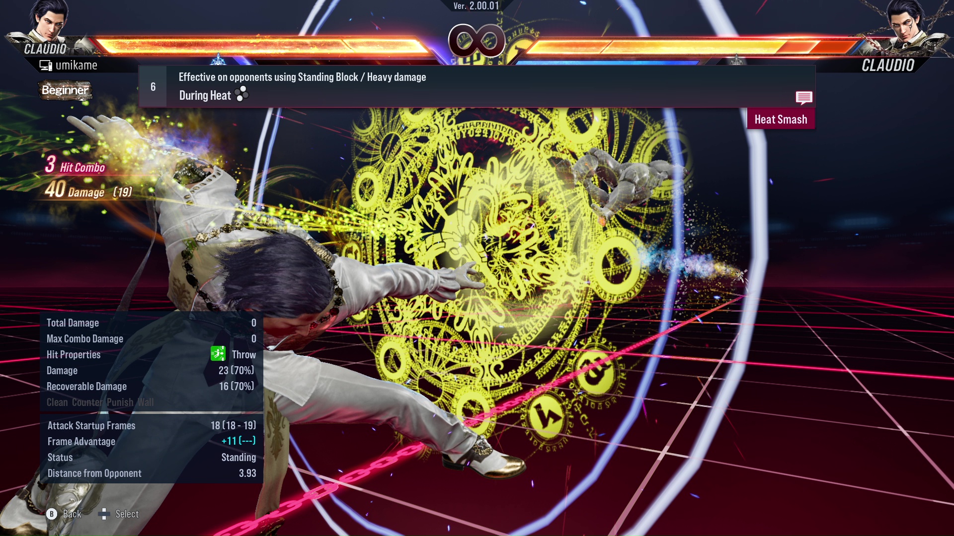 Effective on opponents using Standing Block / Heavy damage