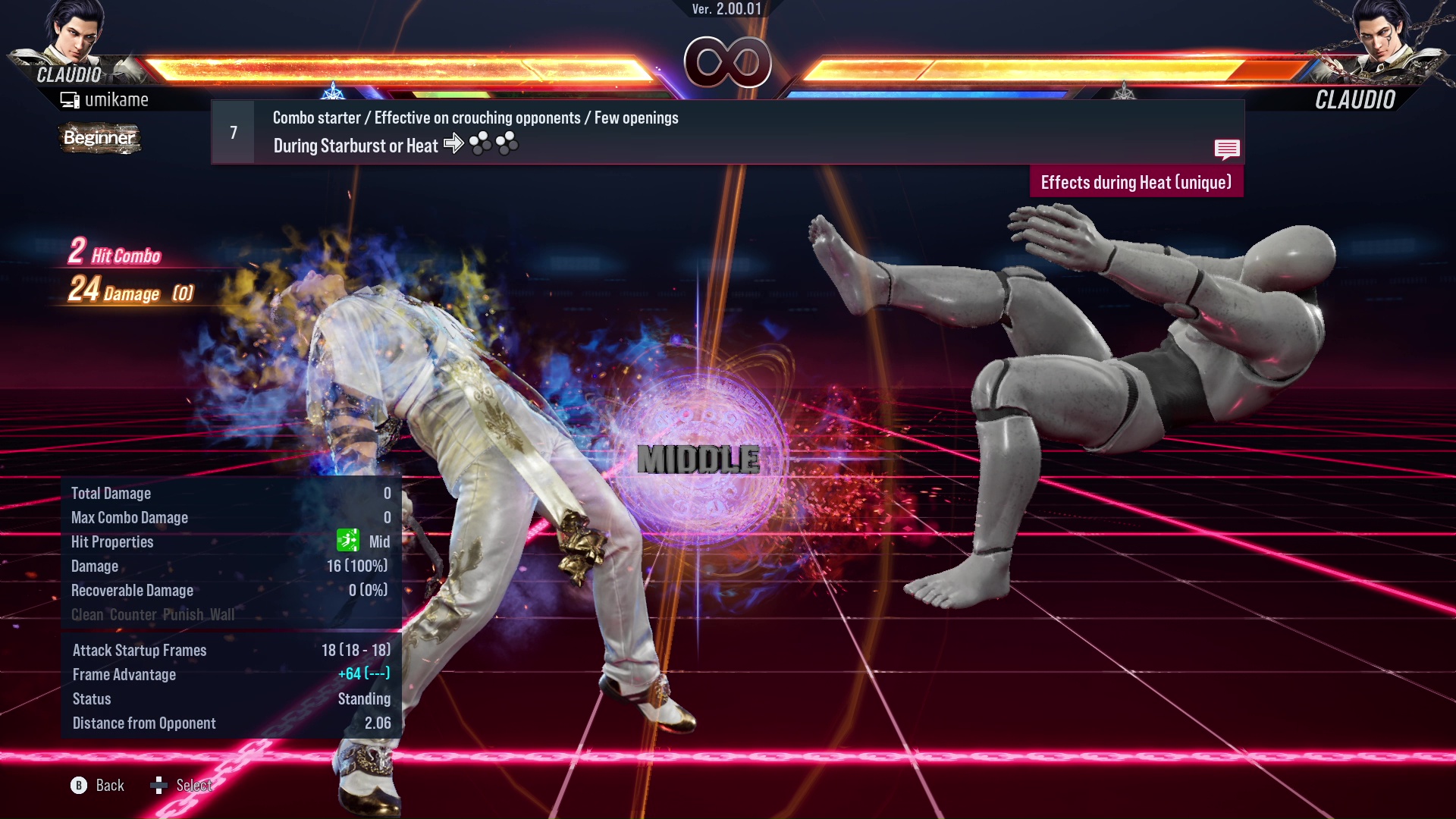 Combo starter / Effective on crouching opponents / Few openings