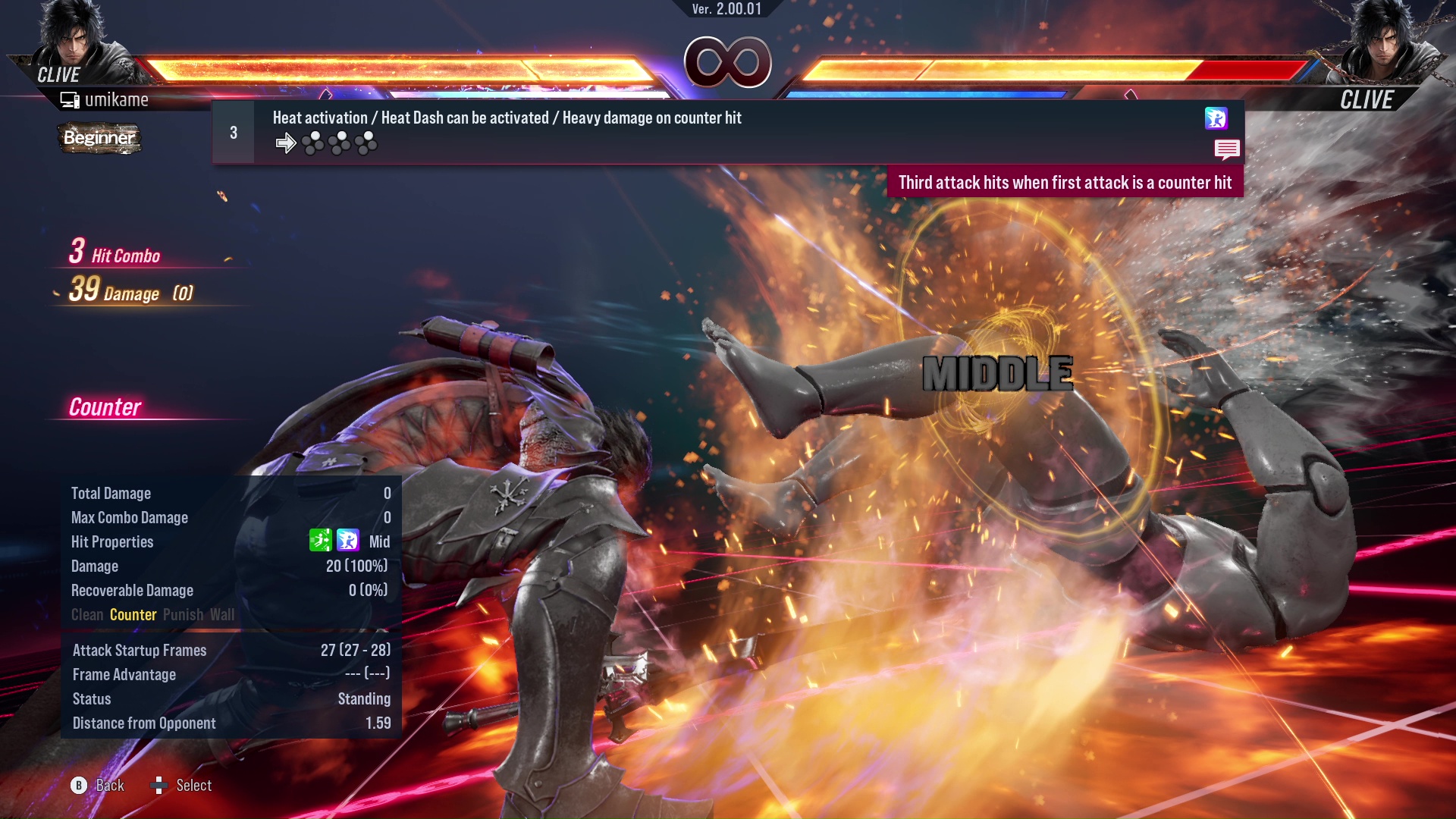 Heat activation / Heat Dash can be activated / Heavy damage on counter hit