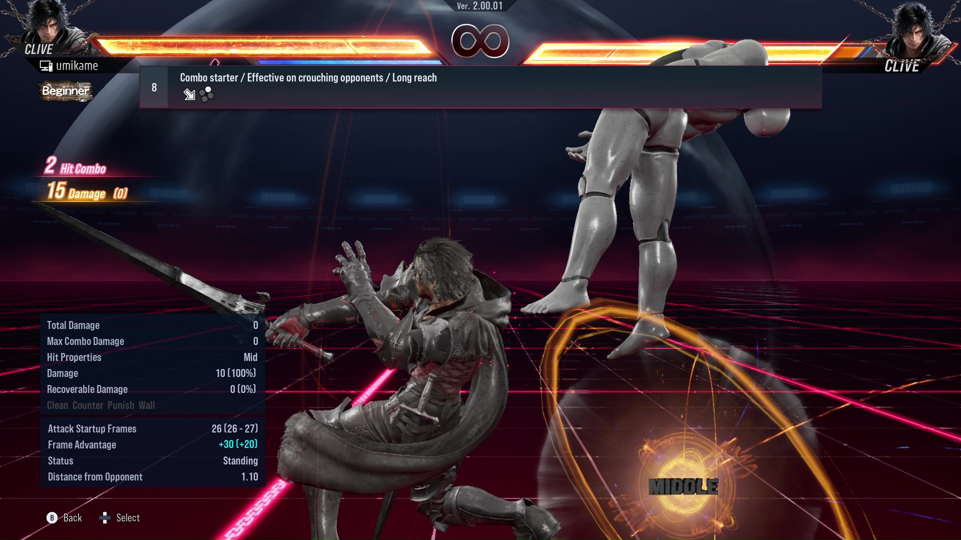 Combo starter / Effective on crouching opponents / Long reach