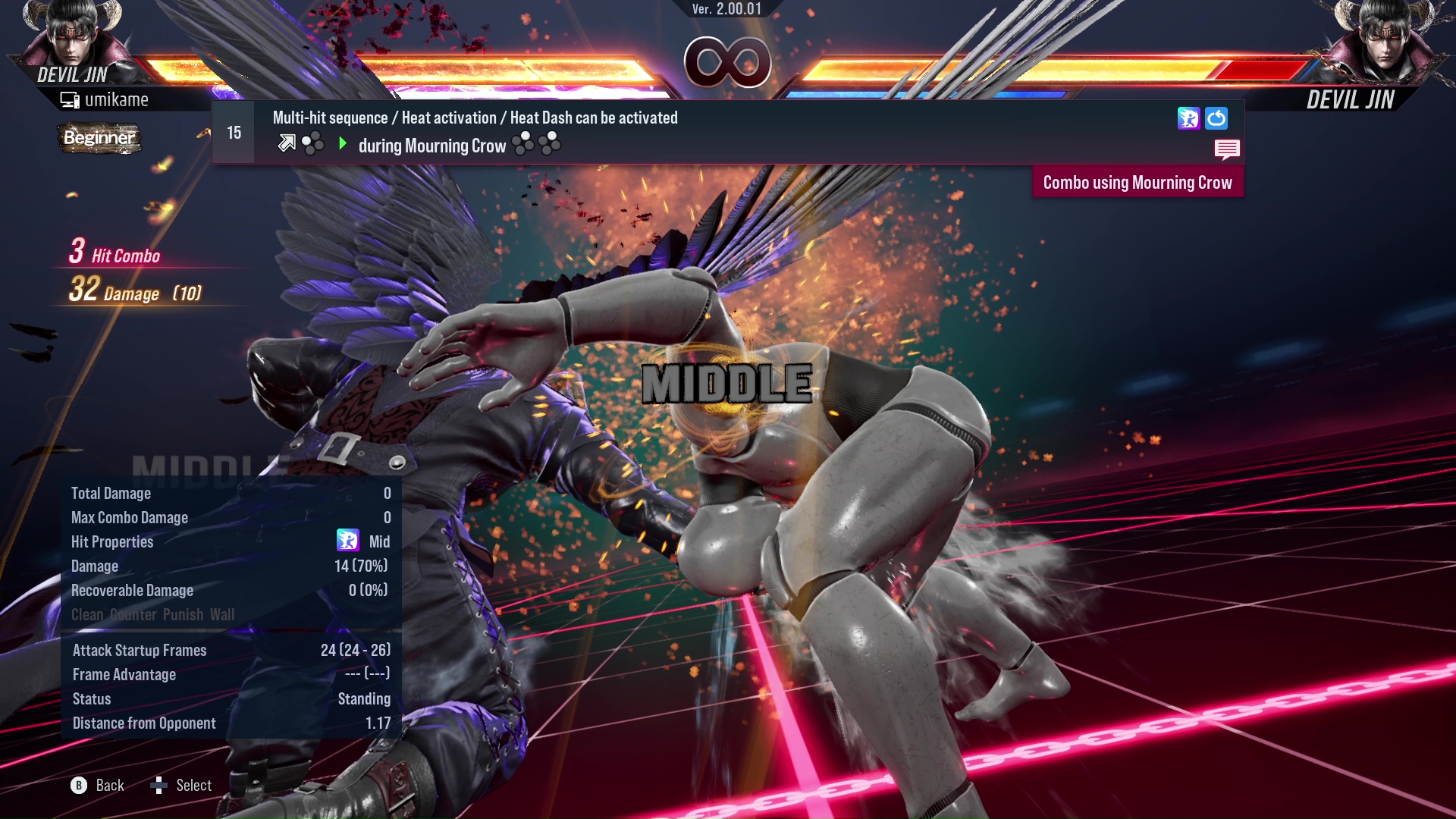 Multi-hit sequence / Heat activation / Heat Dash can be activated