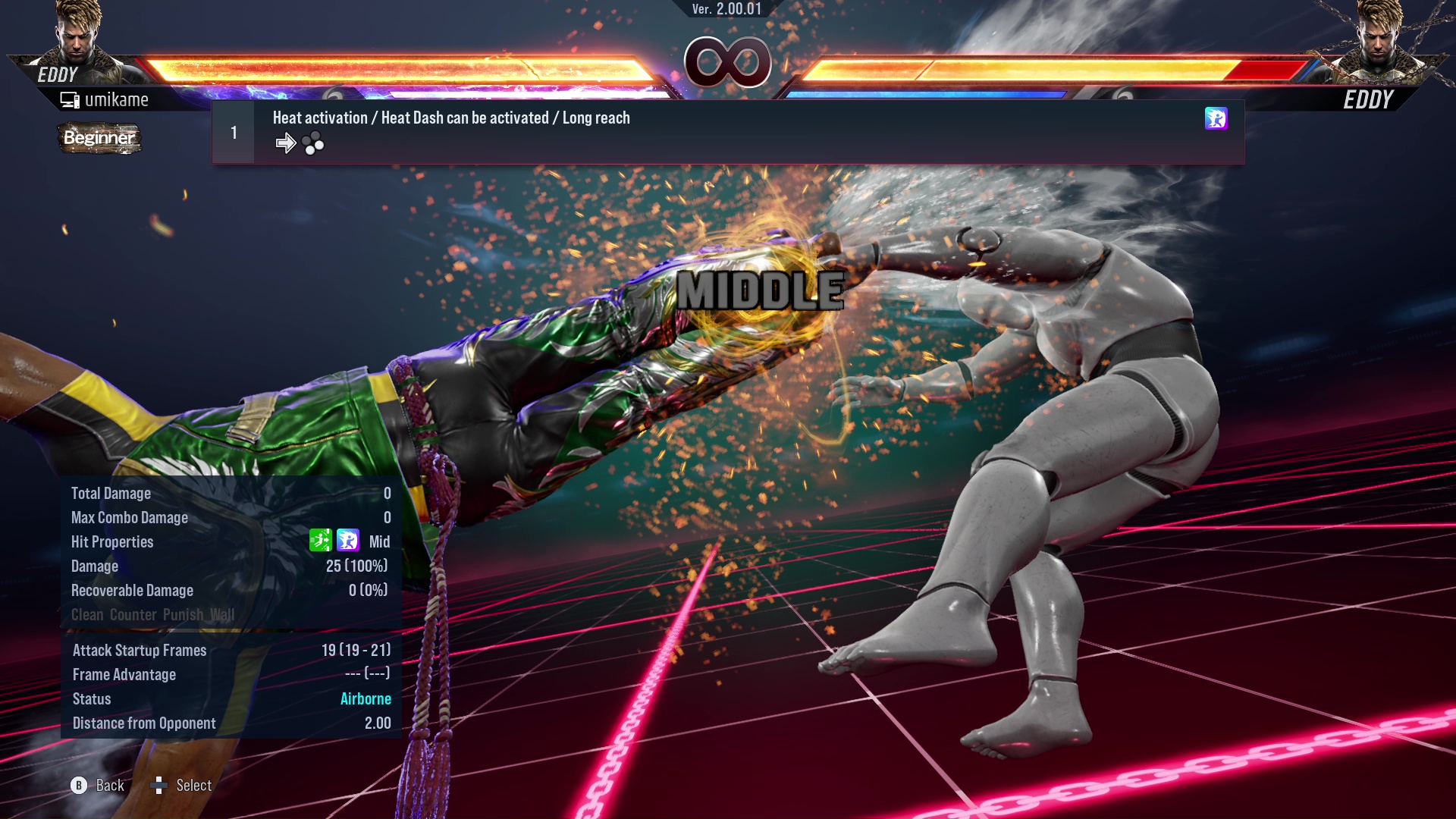 Heat activation / Heat Dash can be activated / Long reach