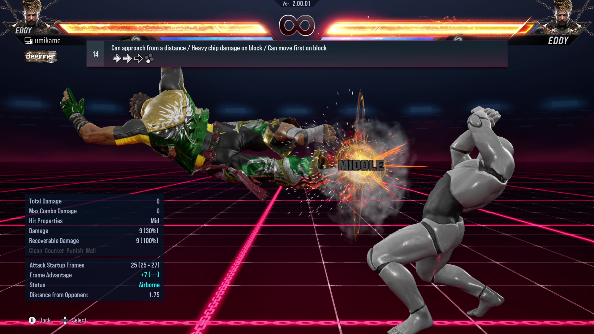 Can approach from a distance / Heavy chip damage on block  / Can move first on block