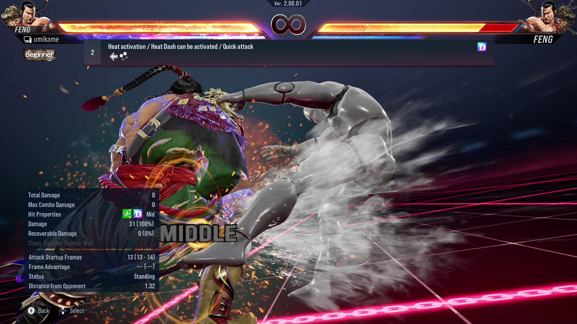 Heat activation / Heat Dash can be activated / Quick attack