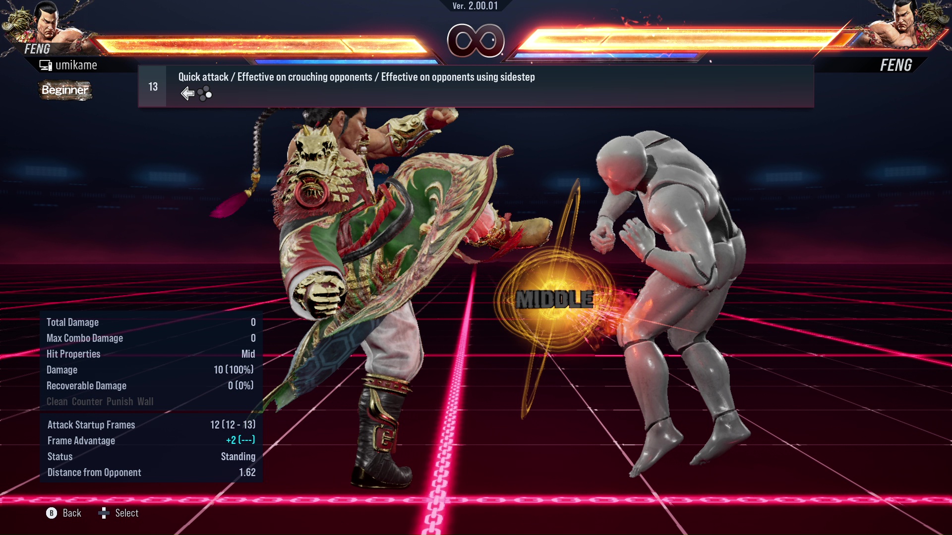 Quick attack / Effective on crouching opponents / Effective on opponents using sidestep