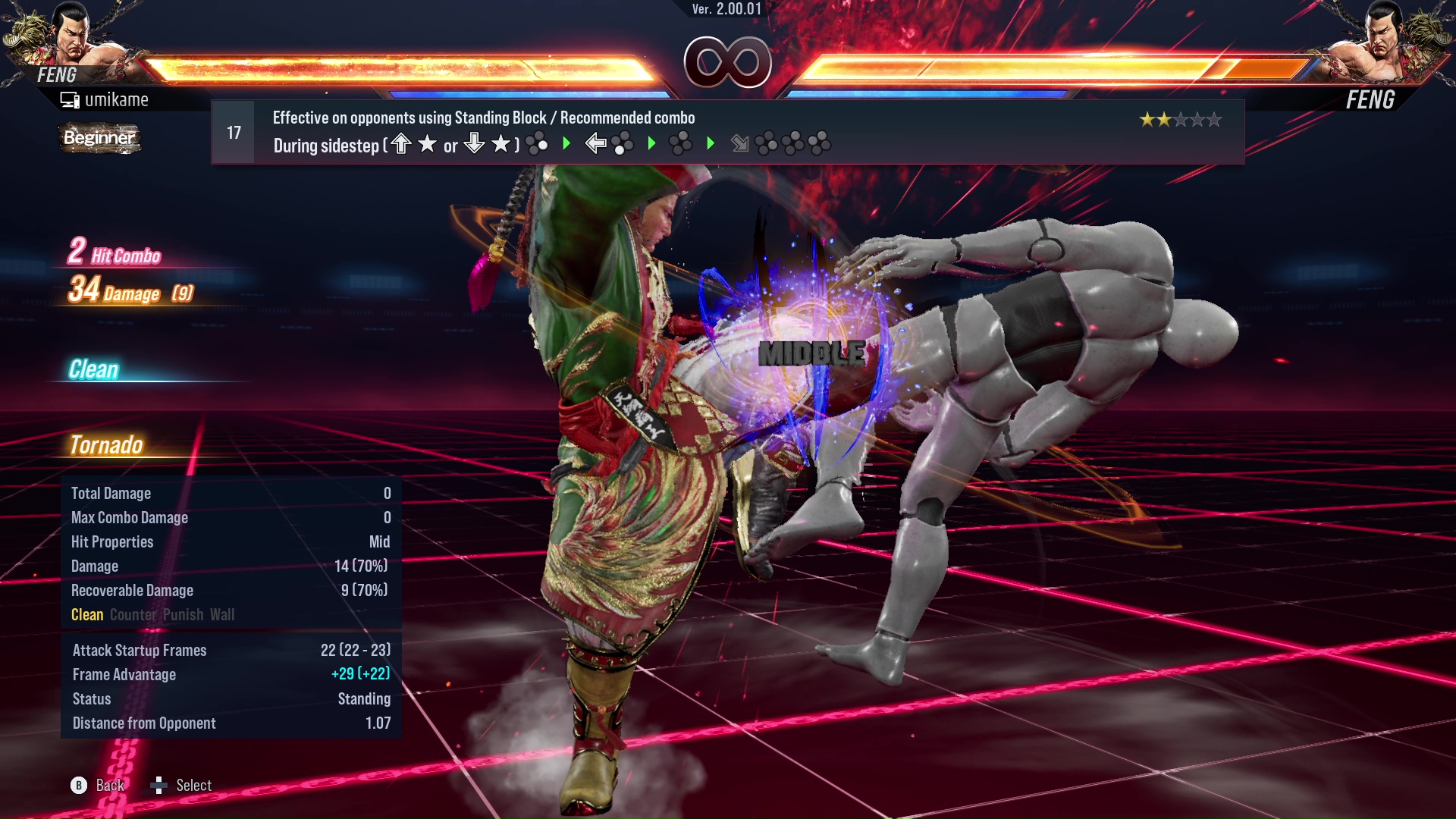 Effective on opponents using Standing Block / Recommended combo