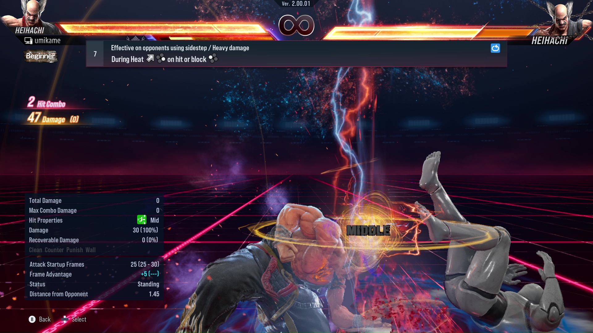 Effective on opponents using sidestep / Heavy damage