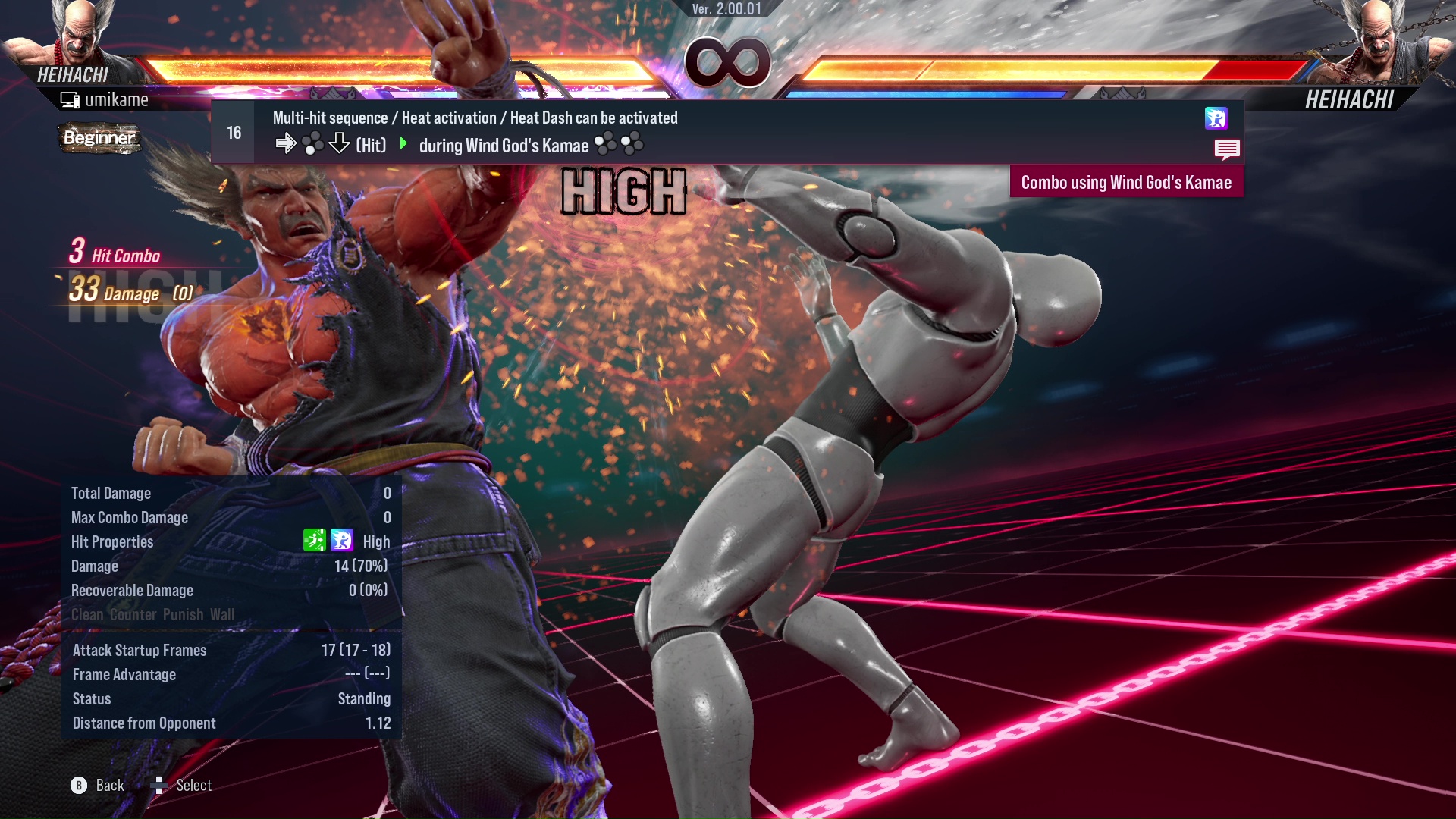 Multi-hit sequence / Heat activation / Heat Dash can be activated