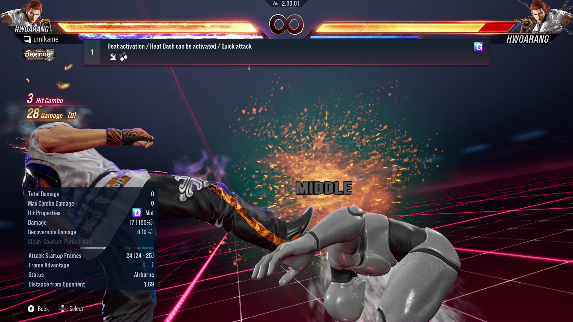 Heat activation / Heat Dash can be activated / Quick attack