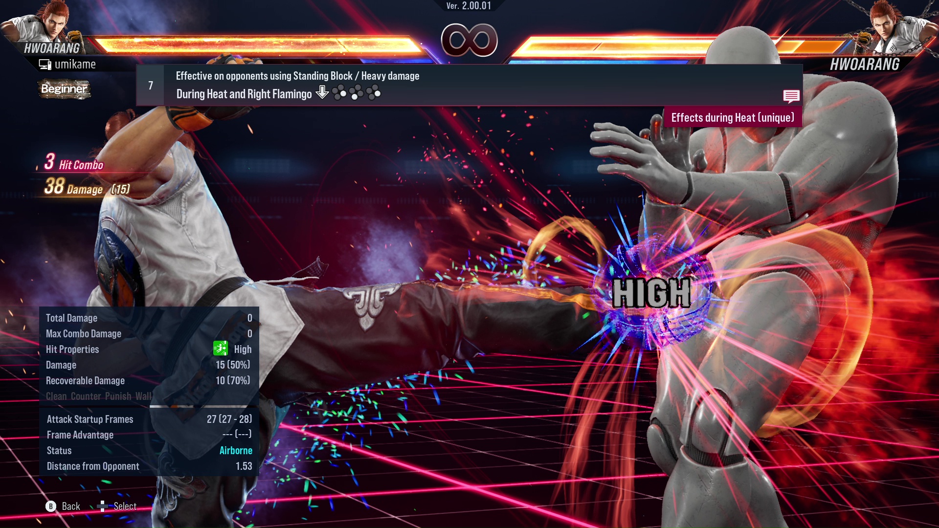 Effective on opponents using Standing Block / Heavy damage