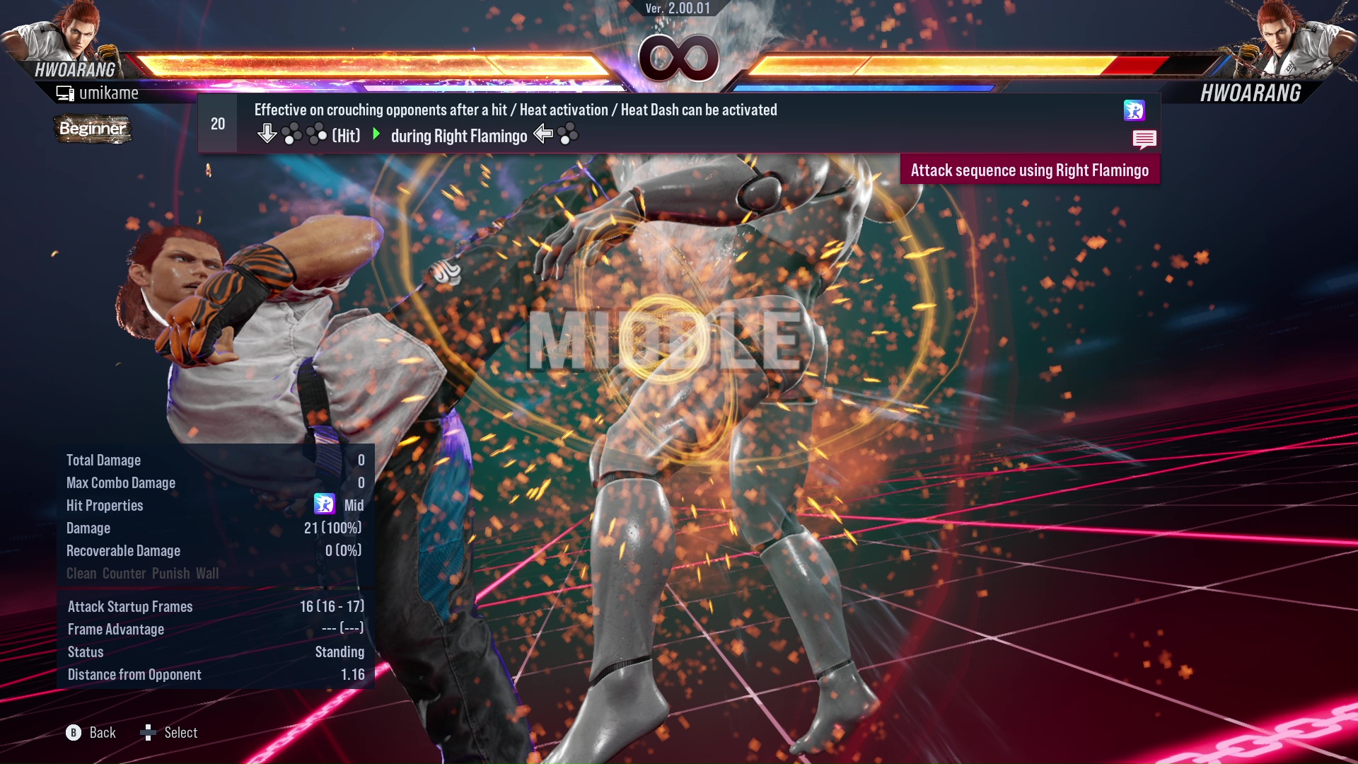 Effective on crouching opponents after a hit / Heat activation / Heat Dash can be activated