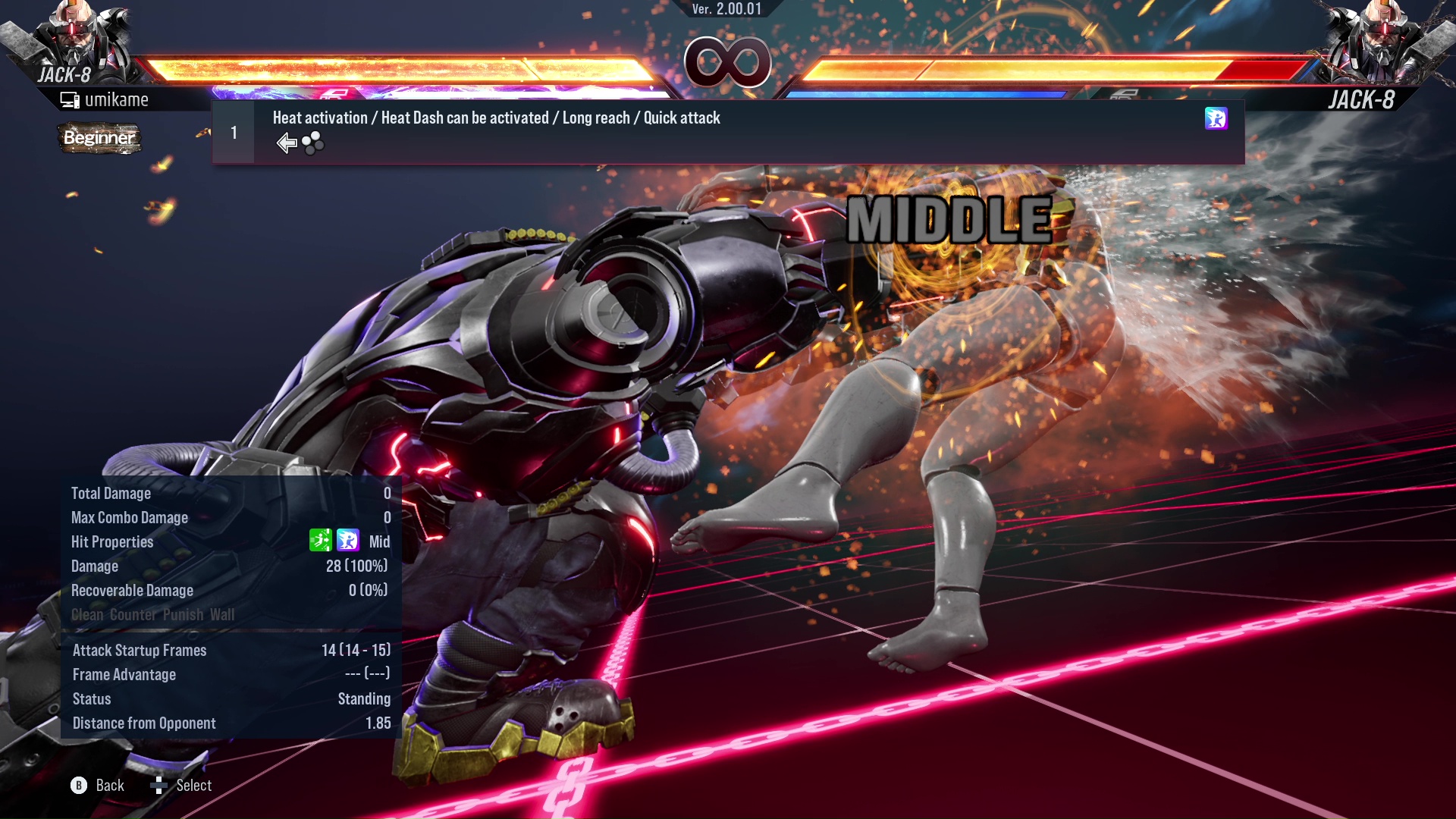 Heat activation / Heat Dash can be activated / Long reach / Quick attack