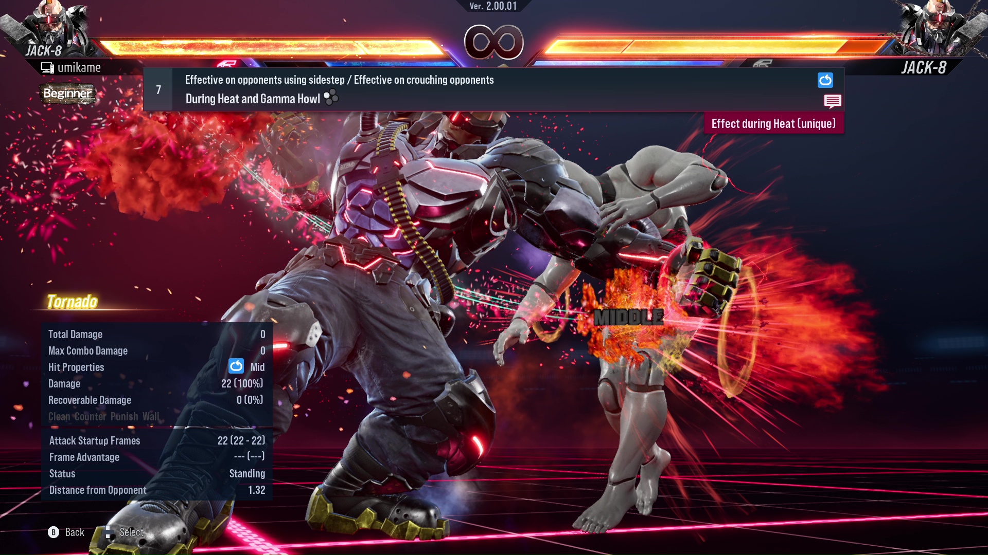 Effective on opponents using sidestep / Effective on crouching opponents