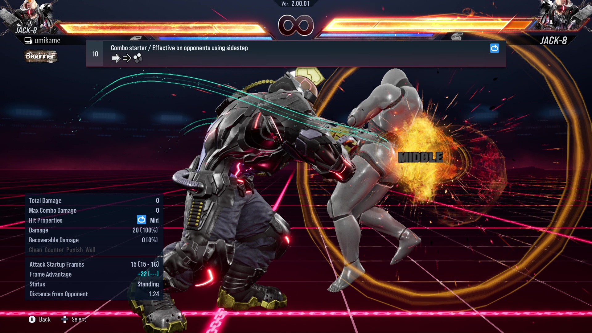 Combo starter / Effective on opponents using sidestep