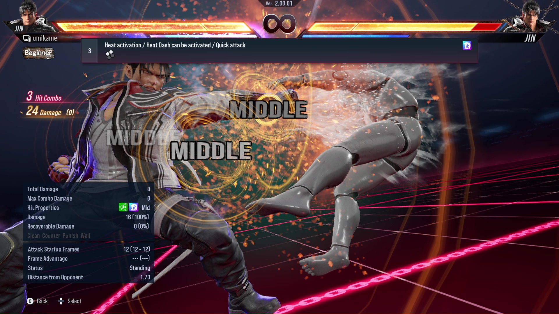 Heat activation / Heat Dash can be activated / Quick attack