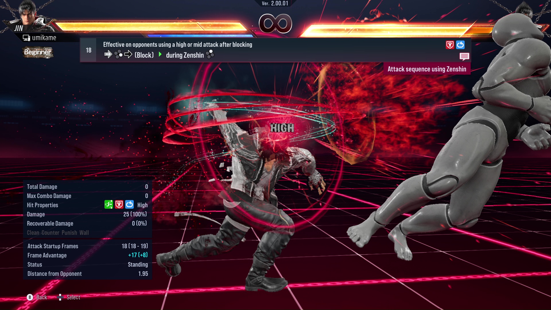 Effective on opponents using a high or mid attack after blocking