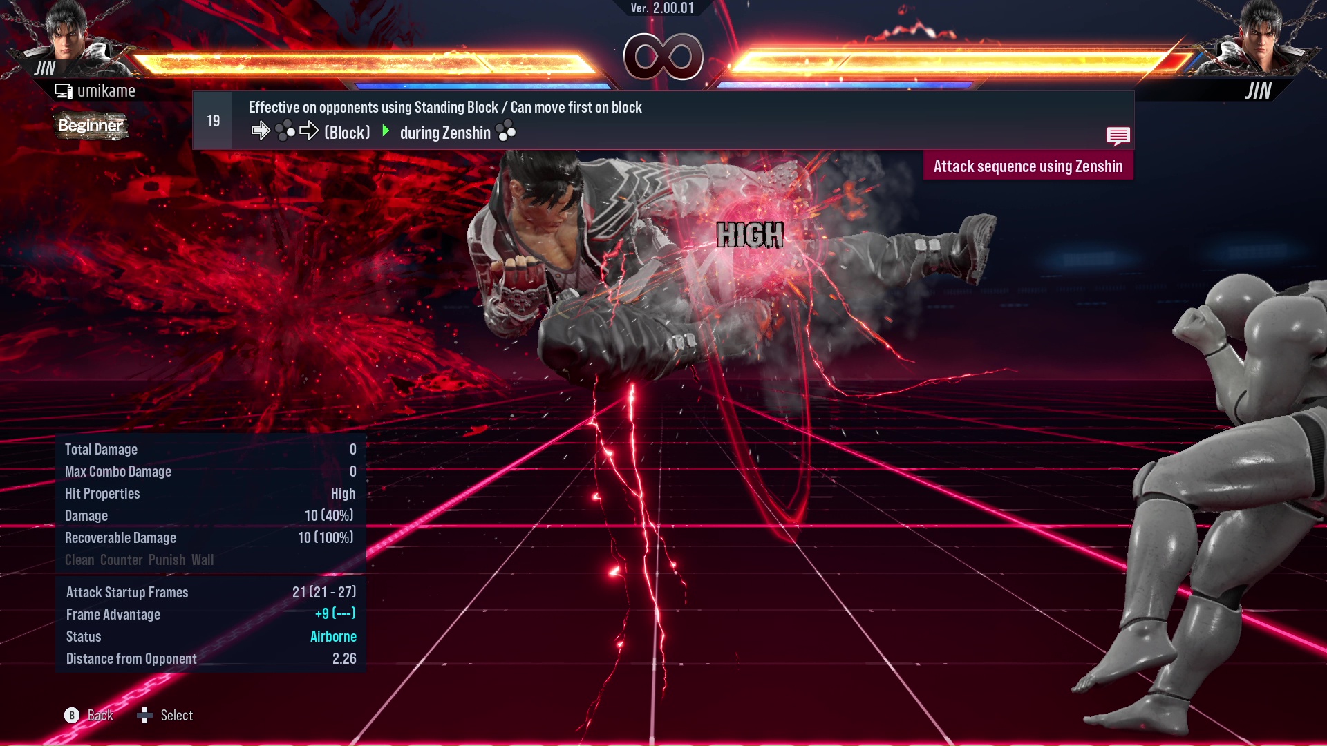 Effective on opponents using Standing Block / Can move first on block