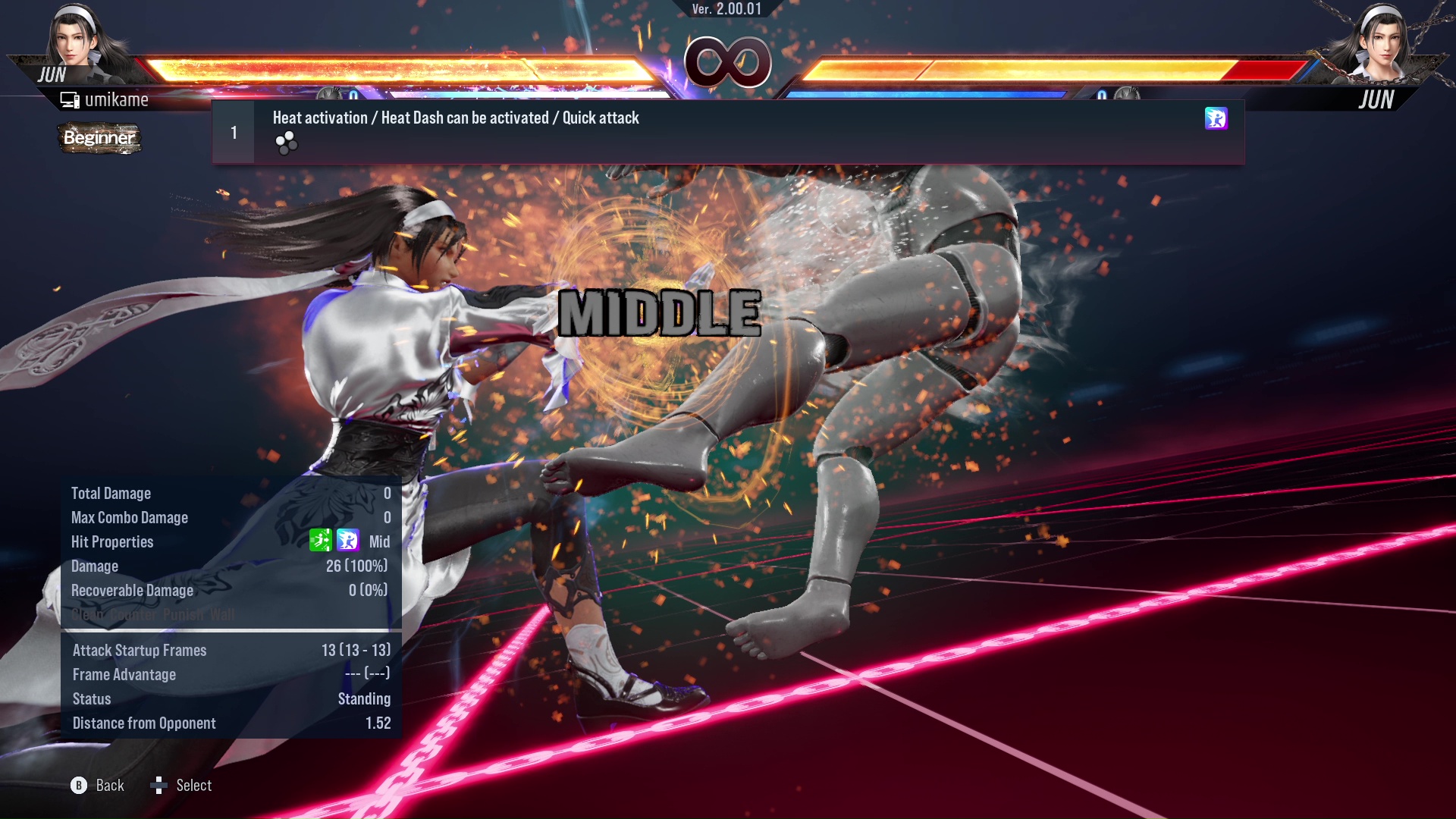 Heat activation / Heat Dash can be activated / Quick attack