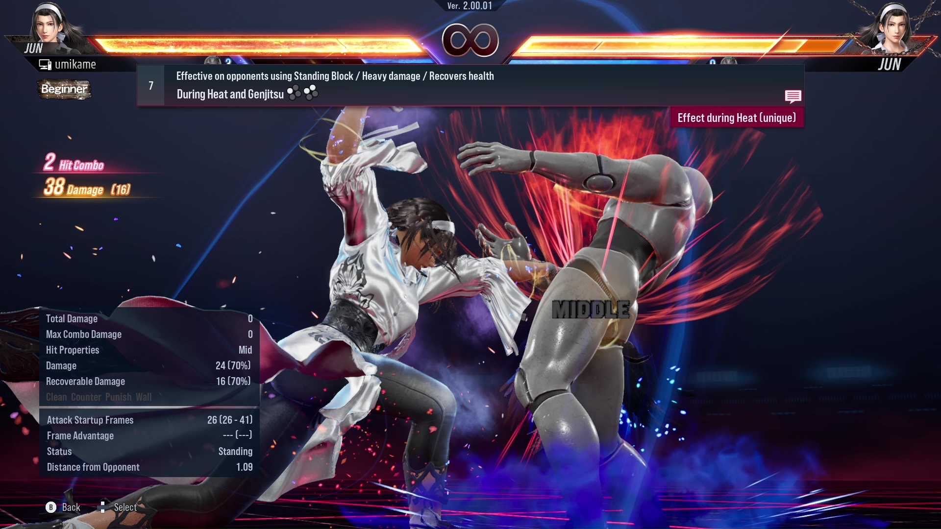 Effective on opponents using Standing Block / Heavy damage / Recovers health