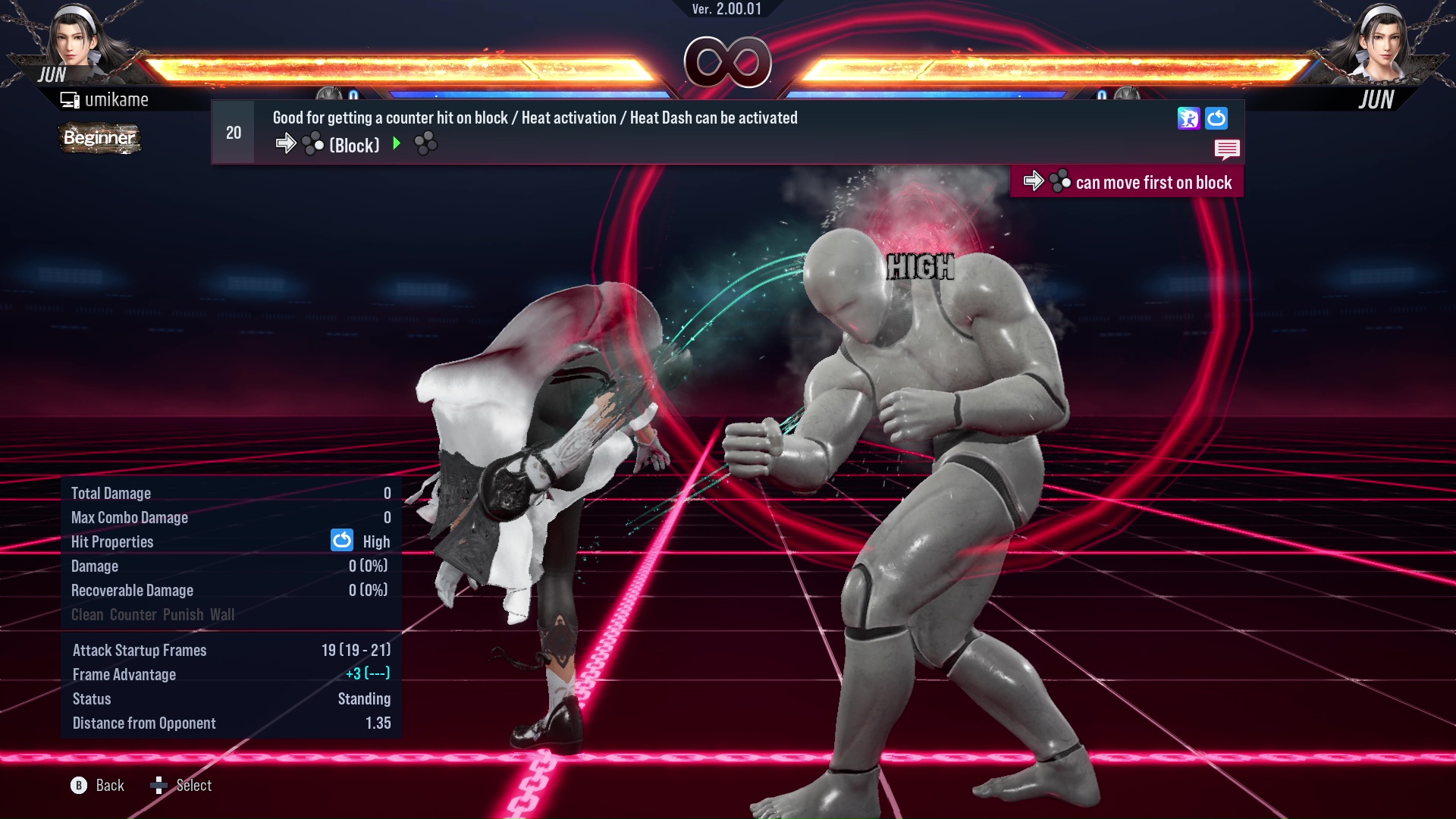 Good for getting a counter hit on block / Heat activation / Heat Dash can be activated