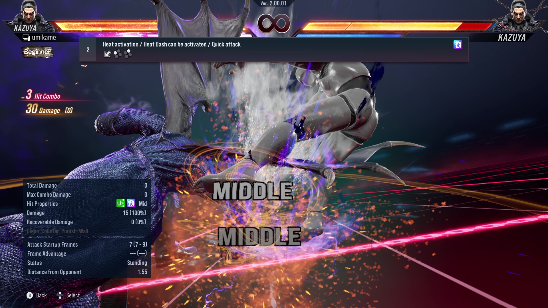 Heat activation / Heat Dash can be activated / Quick attack