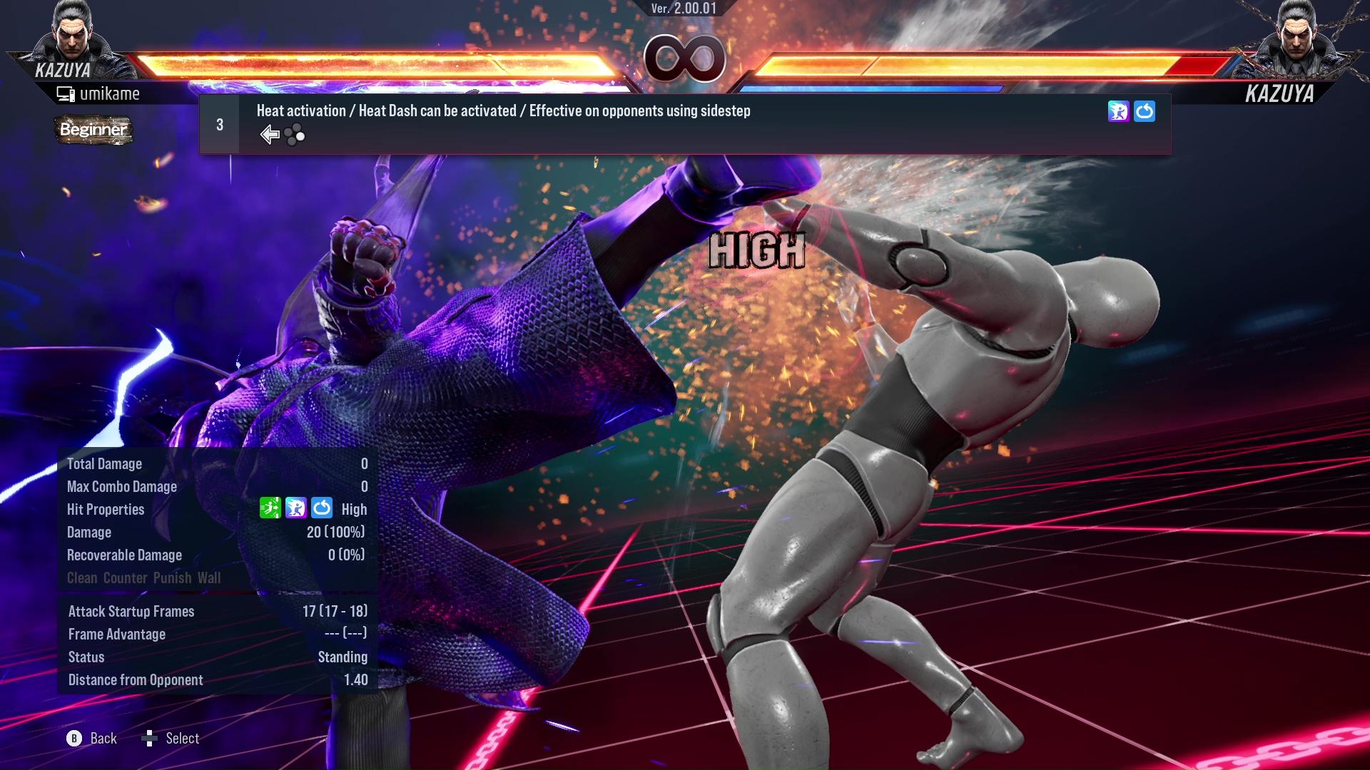 Heat activation / Heat Dash can be activated / Effective on opponents using sidestep