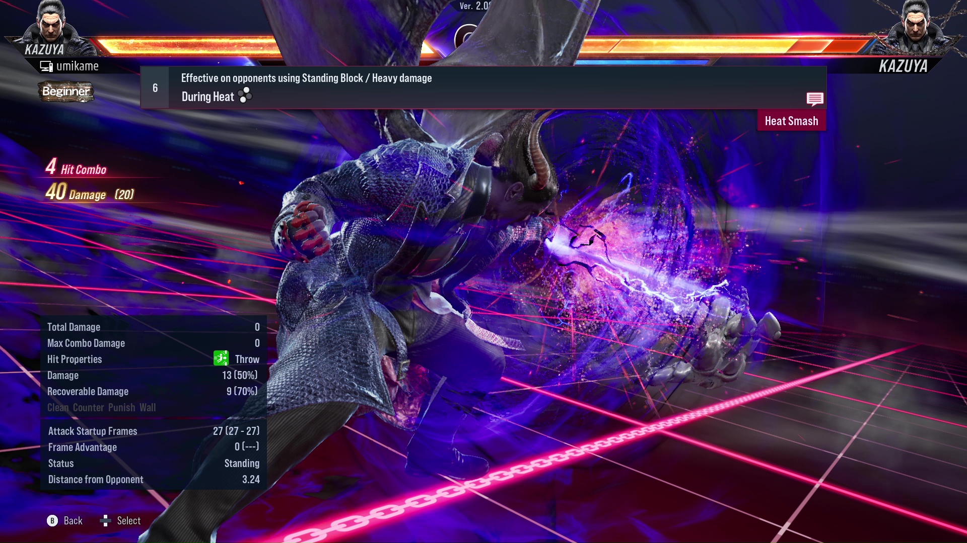 Effective on opponents using Standing Block / Heavy damage