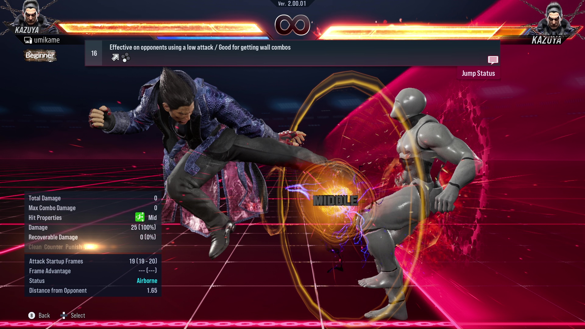 Effective on opponents using a low attack / Good for getting wall combos