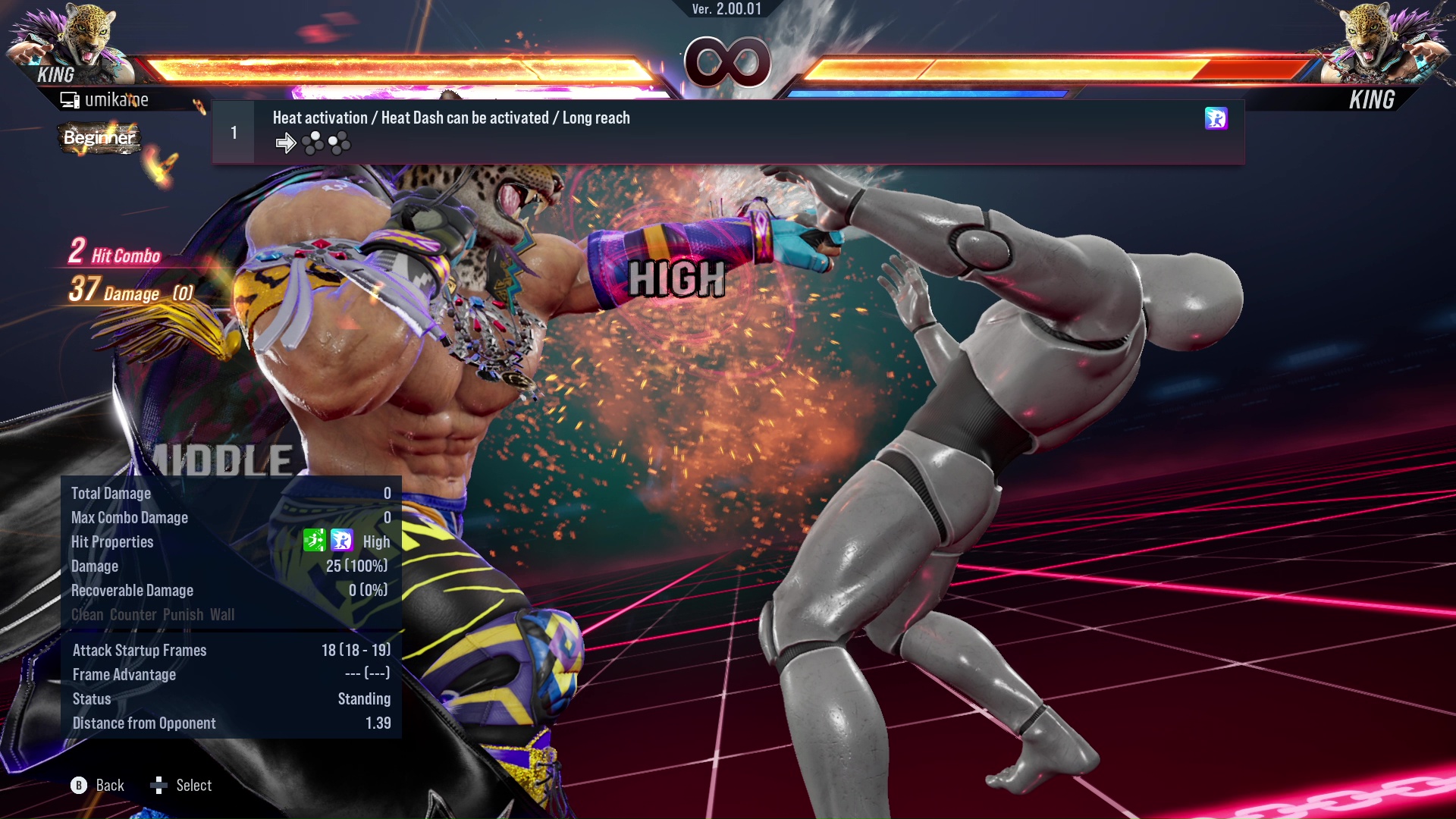 Heat activation / Heat Dash can be activated / Long reach