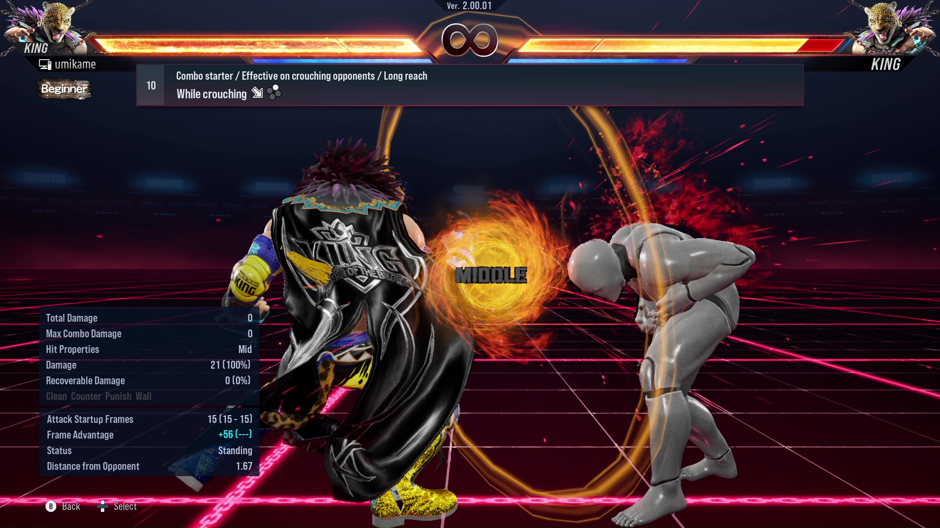 Combo starter / Effective on crouching opponents / Long reach