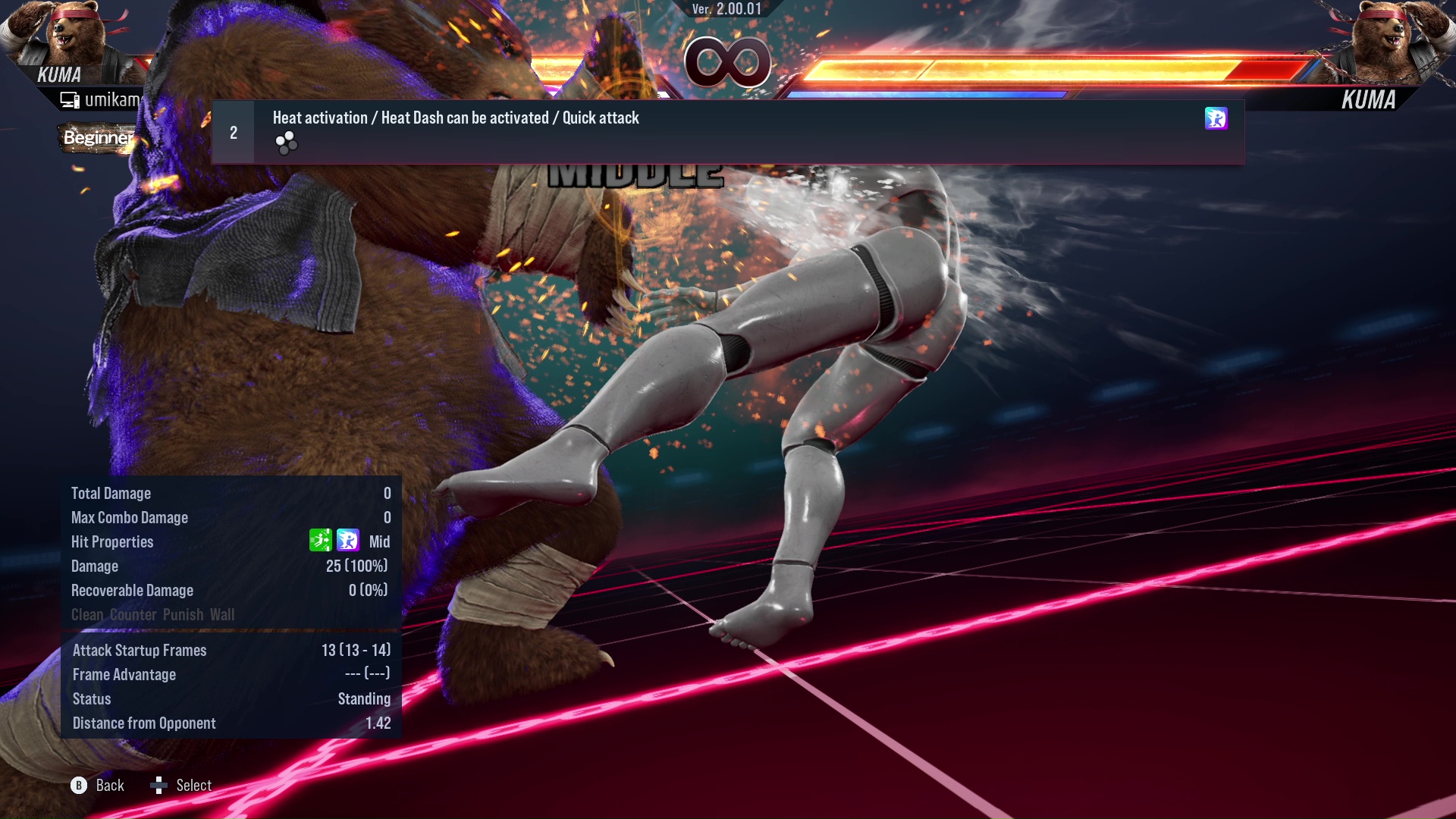 Heat activation / Heat Dash can be activated / Quick attack