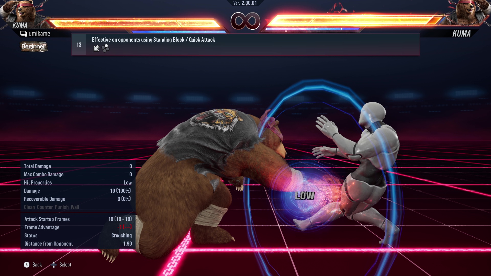 Effective on opponents using Standing Block / Quick attack