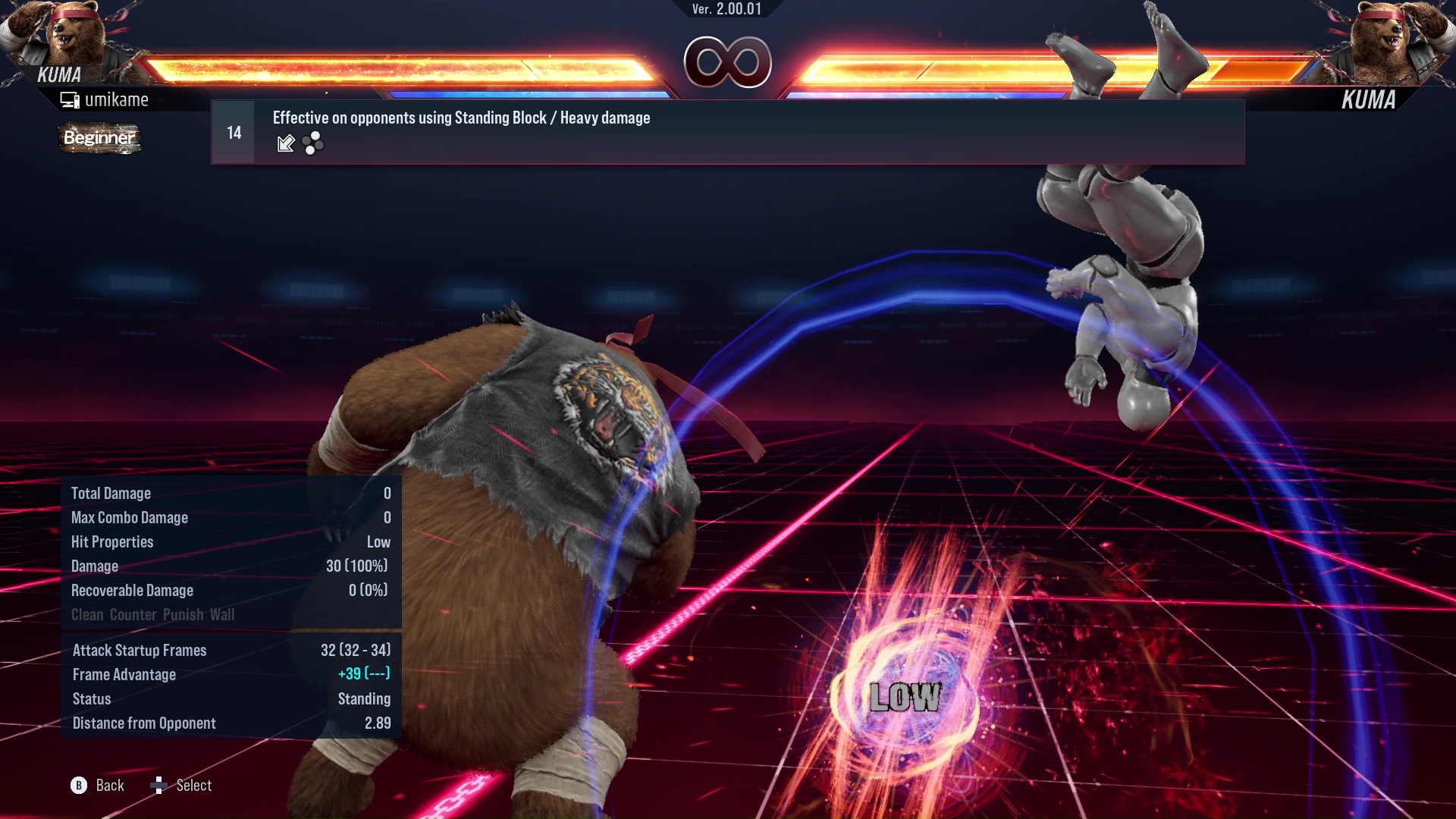 Effective on opponents using Standing Block / Heavy damage